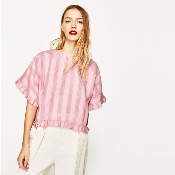 Zara Ruffled Linen Blouse S - Picture 1 of 7